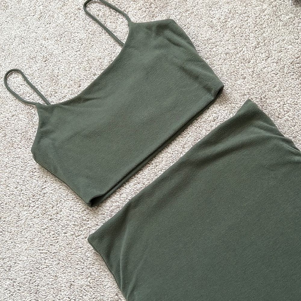 Olive Two Piece Top and Skirt Set